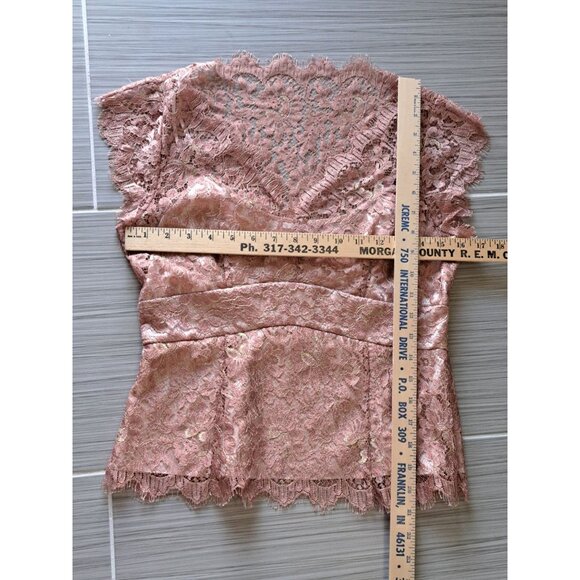 Ann Taylor Petites 6P Pink Rose Lace Peplum Top Cap Sleeves  V-Neck Y2K Romantic - Picture 8 of 8